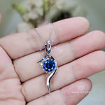 Bow Tanzanite Necklace - 18KGP Sterling Silver - 2 CT Round Blue Tanzanite Pendant - Swirl Knot Style - December Birthstone #557