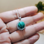 Genuine Malachite Necklace - High Quality Dainty Sterling Silver Princess Diana Style Gemstone Sunflower Style Natural Malachite #359