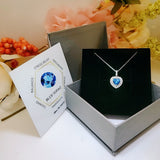 Blue Topaz Necklace - Double Halo Blue Heart Pendant, Ocean Heart Blue Topaz Jewelry - White Gold Sterling Silver #362