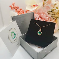 Green Emerald Necklace Rose Gold coated 925 Sterling Silver Oval May Birthstone Life of Flower Pendant #946