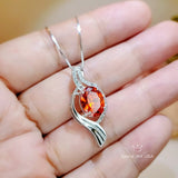 Large Sunstone Necklace , Gemstone Sterling Silver Wave Sun Stone Orange Gemstone Pendant White Gold coated - Orange Sapphire Necklace #567