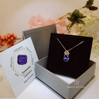 Large Oval Blue Tanzanite Necklace Gemstone Crown 6 CT Energic Tanzanite Pendant Sterling Silver Rose Gold Coated #812