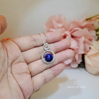 Round Lapis Lazuli Necklace Sterling Silver Triple Circle Infinity White Gold Coated Natural Lapis Lazuli Pendant Jewelry 1017