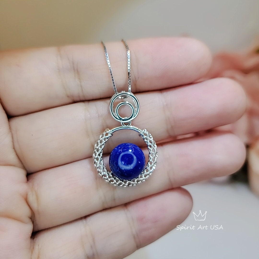 Round Lapis Lazuli Necklace Sterling Silver Triple Circle Infinity White Gold Coated Natural Lapis Lazuli Pendant Jewelry 1017