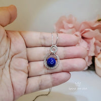 Round Lapis Lazuli Necklace Sterling Silver Triple Circle Infinity White Gold Coated Natural Lapis Lazuli Pendant Jewelry 1017