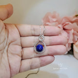 Round Lapis Lazuli Necklace Sterling Silver Triple Circle Infinity White Gold Coated Natural Lapis Lazuli Pendant Jewelry 1017