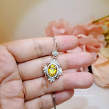 Lab Created Yellow Moissanite Gemstone Necklace - 18KGP @ Sterling Silver - White Gold - Royal Flower - November Birthstone #661