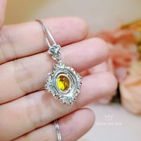 Lab Created Yellow Moissanite Gemstone Necklace - 18KGP @ Sterling Silver - White Gold - Royal Flower - November Birthstone #661