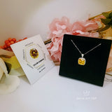 Large Square Yellow Gemstone Necklace -Cushion 5 CT Yellow Moissanite Gemstone Pendant White Gold Sterling Silver #443