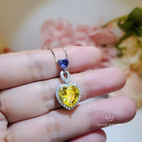 Yellow Diamond Necklace - 18KGP @ Sterling Silver - Created Citrine Necklace - lab Moissanite Diamond Pendant - Double Heart Necklace #569