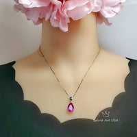 Large Pink Sapphire Necklace - 5.5 CT Teardrop Fuchsia Pink Sapphire Pendant - White Gold Coated Sterling Silver Pink Sapphire Jewelry #747