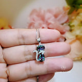 Cat Rainbow Mystic Topaz Necklace - Gemstone Cat Kitty Pendant - White Gold Coated Sterling Silver Pets Lover Jewelry #214