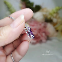 Created Amethyst Necklace - Diamond Crown 6 CT Amethyst Pendant - Sterling Silver White Gold Plated Large Oval Purple Gemstone Jewelry #657