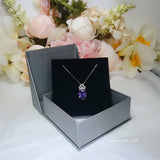 Created Amethyst Necklace - Diamond Crown 6 CT Amethyst Pendant - Sterling Silver White Gold Plated Large Oval Purple Gemstone Jewelry #657