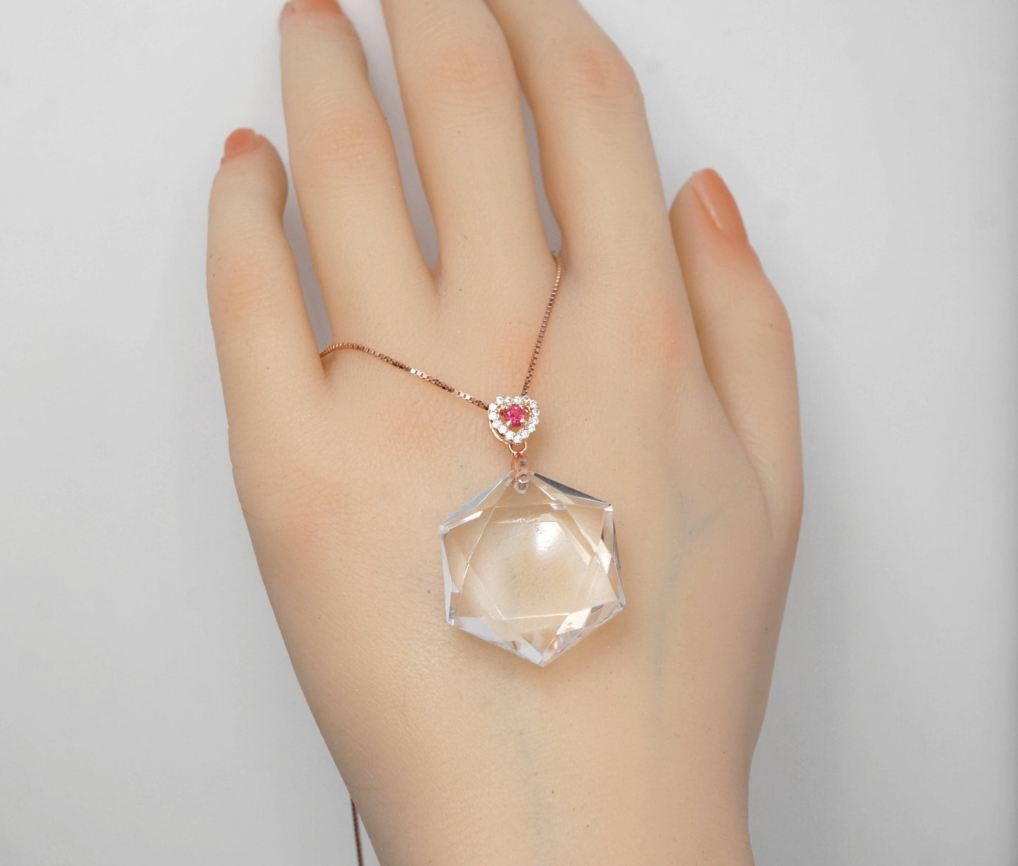 Clear Quartz David Star Pendant: Rose Gold Sterling Silver Necklace chunky stone jewelry #2284