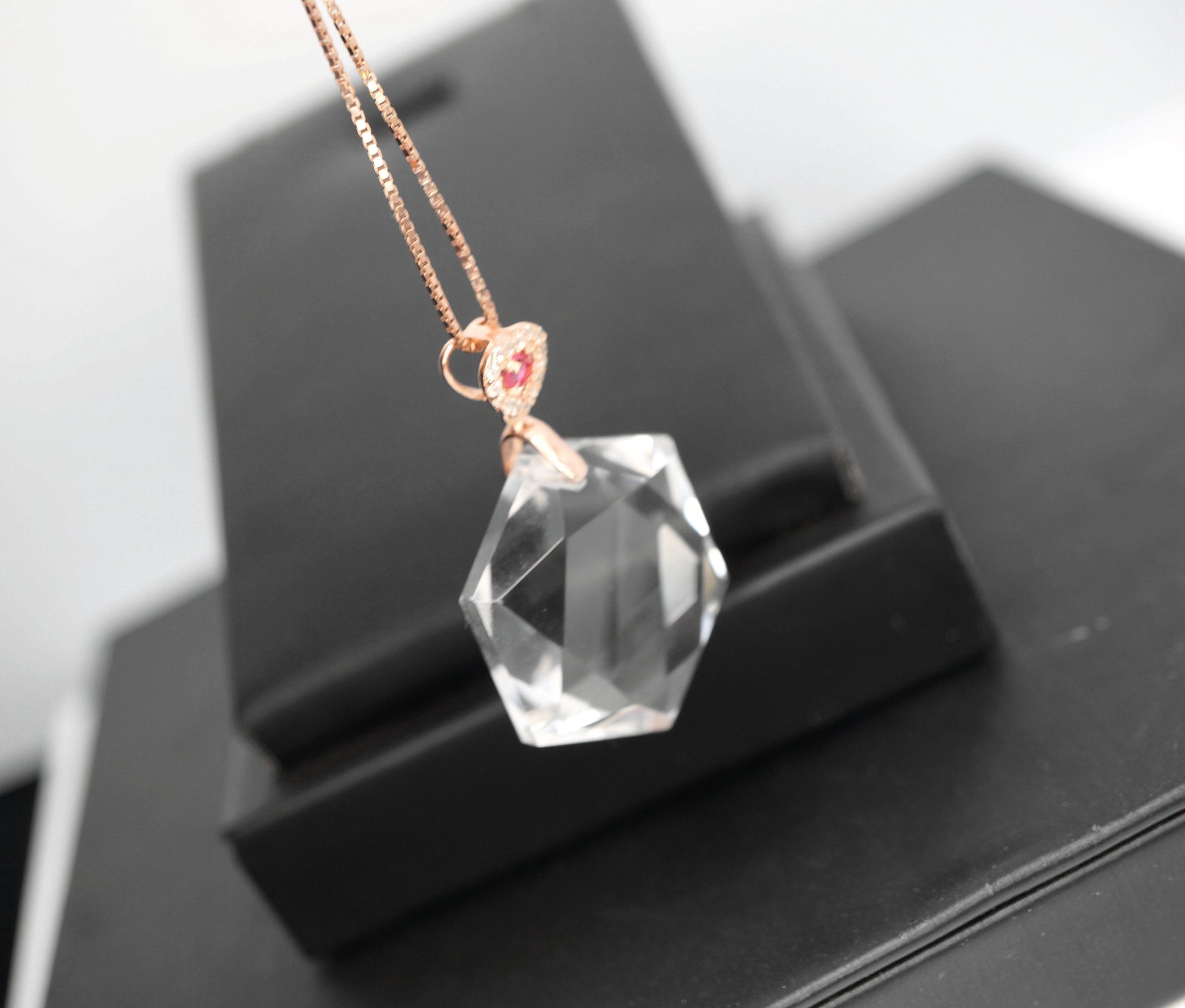 Clear Quartz David Star Pendant: Rose Gold Sterling Silver Necklace chunky stone jewelry #2284