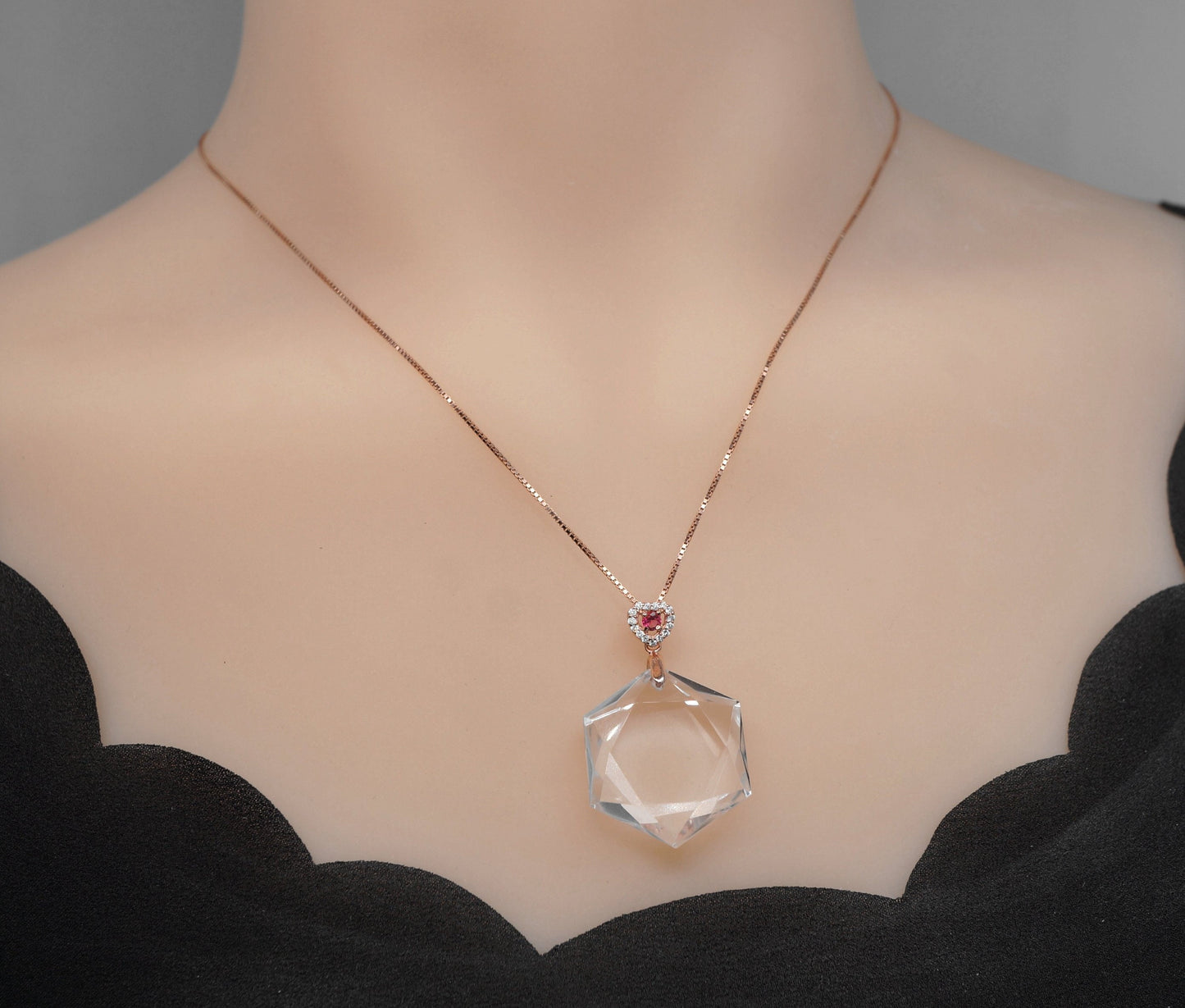 Clear Quartz David Star Pendant: Rose Gold Sterling Silver Necklace chunky stone jewelry #2284