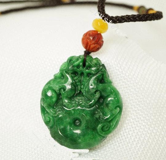 Green Jade Lion Pendant Necklace: Natural Emerald Jade Jewelry