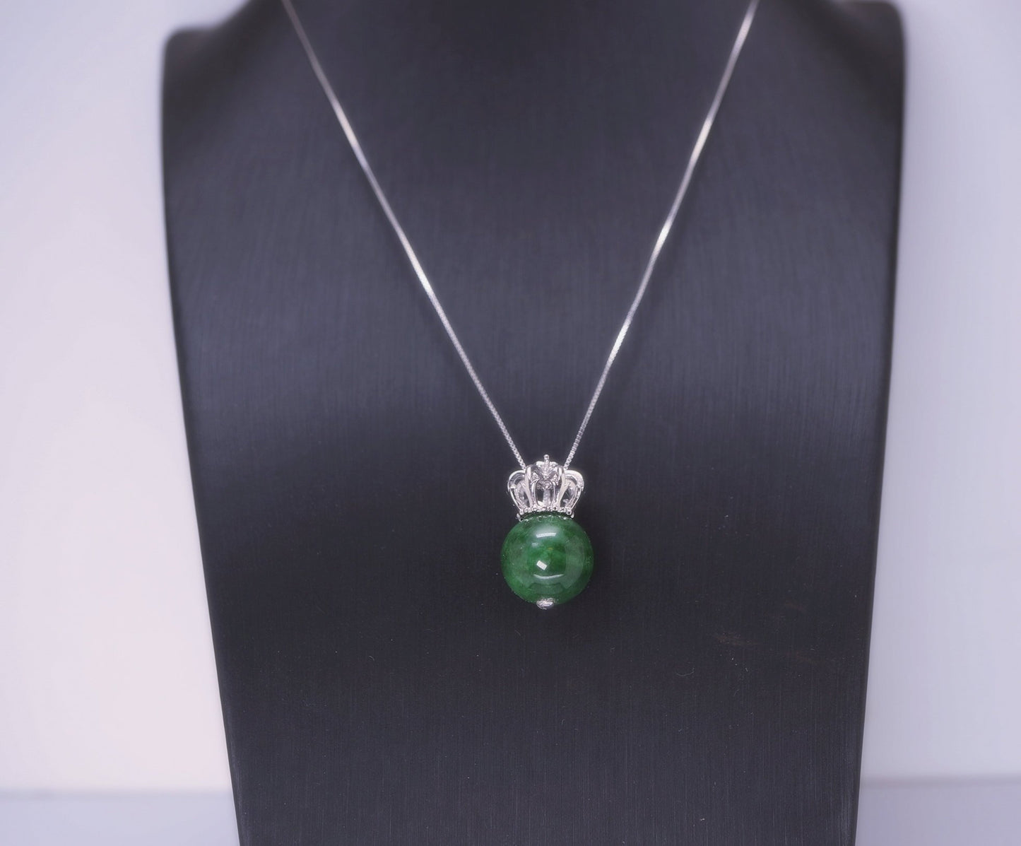 Emerald Jade Pendant: Sterling Silver Royal Crown Necklace chunky stone jewelry #2016