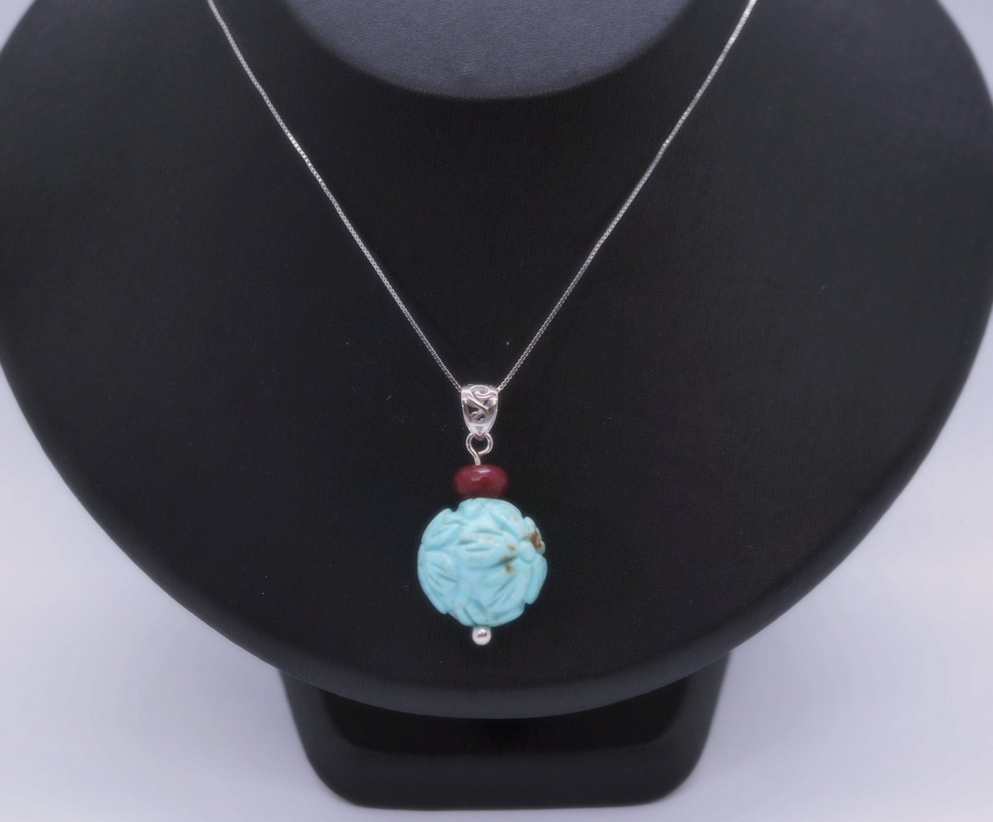 Large Turquoise Pendant: Sterling Silver Flower of Life Ruby Gemstone chunky stone jewelry #2005