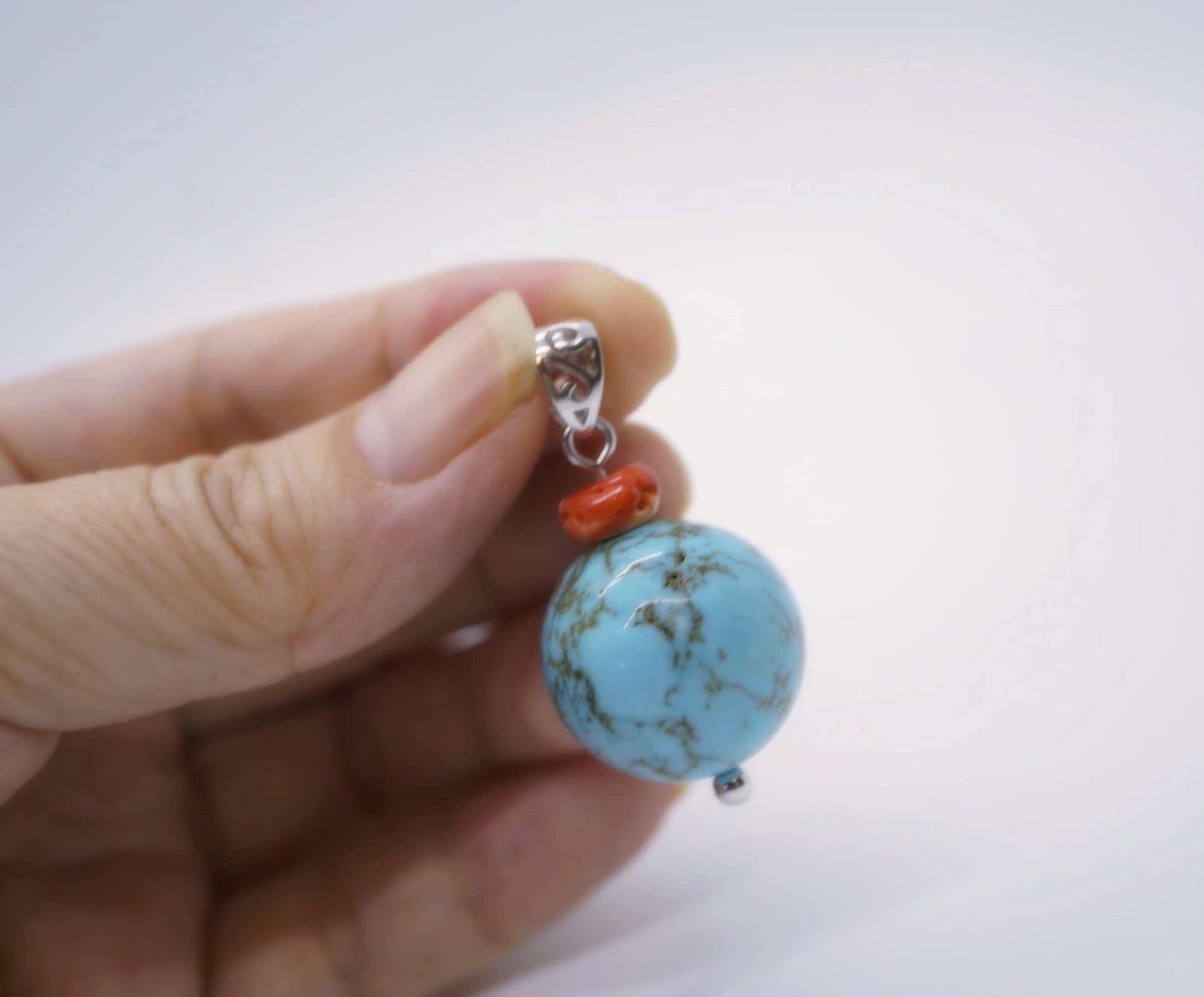 Sterling Silver Turquoise Pendant: Round Spiny Oyster Necklace chunky stone jewelry #2004