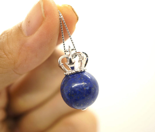 Lapis Lazuli Crown Necklace: Full Sterling silver 18k white gold coated chunky stone jewelry #2325