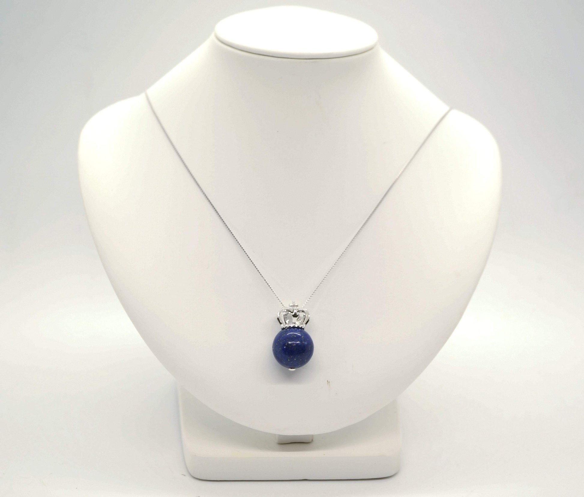 Lapis Lazuli Crown Necklace: Full Sterling silver 18k white gold coated chunky stone jewelry #2325