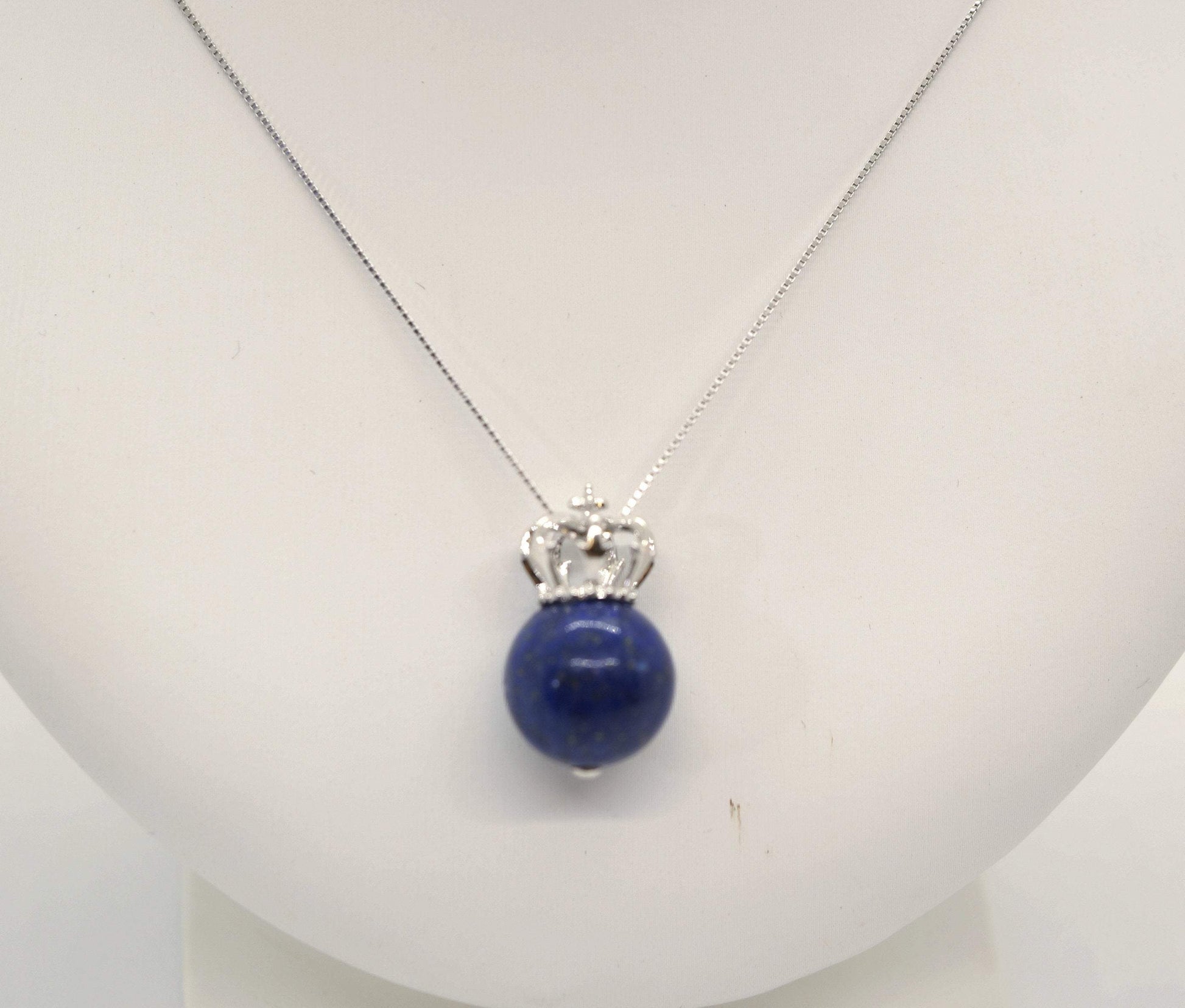 Lapis Lazuli Crown Necklace: Full Sterling silver 18k white gold coated chunky stone jewelry #2325