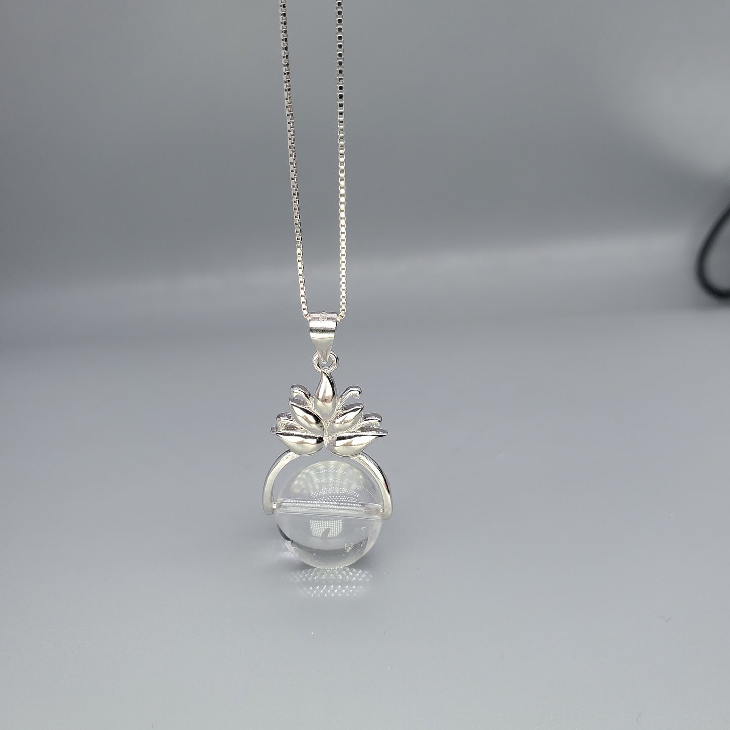 Clear Quartz Pendant: Sterling Silver Lotus Flower Necklace chunky stone jewelry #2532