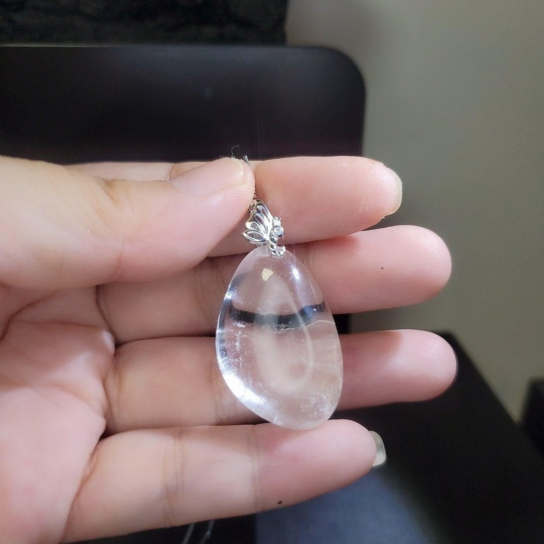 Clear Quartz Pendant Necklace: Chunky Sterling Silver Butterfly Jewelry chunky stone jewelry #2446