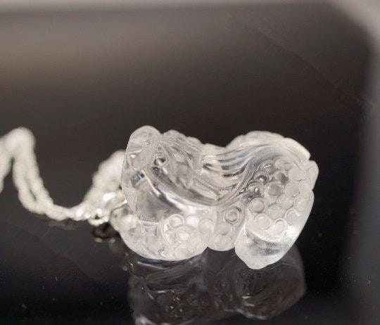 Clear Quartz Pendant , Stone Lion Chinese Pixiu Fengshui Crystal Healing chunky stone jewelry #2361