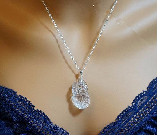 Clear Quartz Pendant , Stone Lion Chinese Pixiu Fengshui Crystal Healing chunky stone jewelry #2361