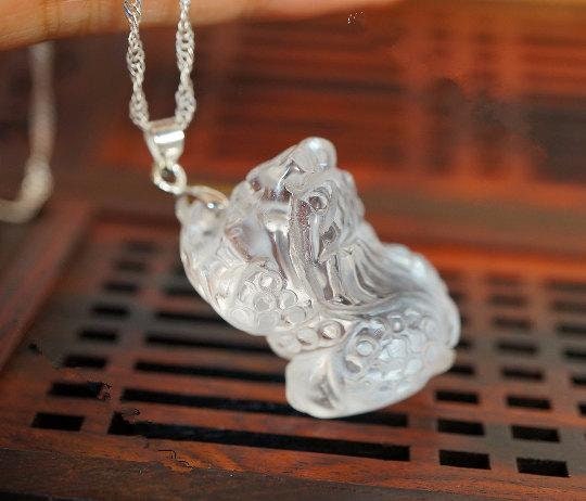Clear Quartz Pendant , Stone Lion Chinese Pixiu Fengshui Crystal Healing chunky stone jewelry #2361