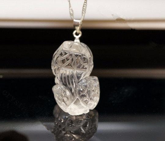 Clear Quartz Pendant , Stone Lion Chinese Pixiu Fengshui Crystal Healing chunky stone jewelry #2361