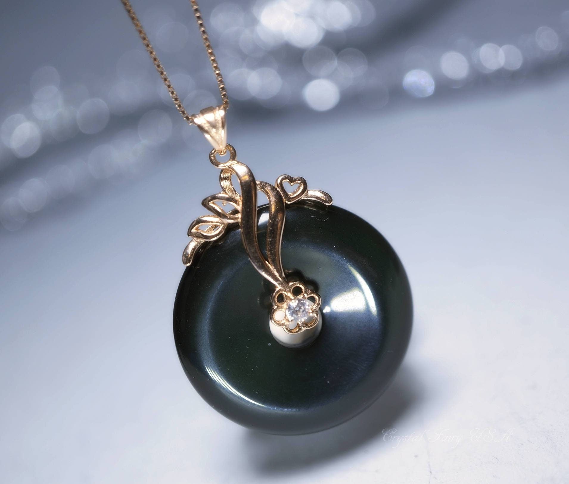 Rainbow Obsidian Donut Necklace: Rose Gold Sterling Silver, Root Chakra chunky stone jewelry #2290