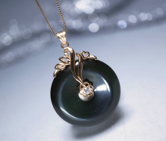 Rainbow Obsidian Donut Necklace: Rose Gold Sterling Silver, Root Chakra chunky stone jewelry #2290