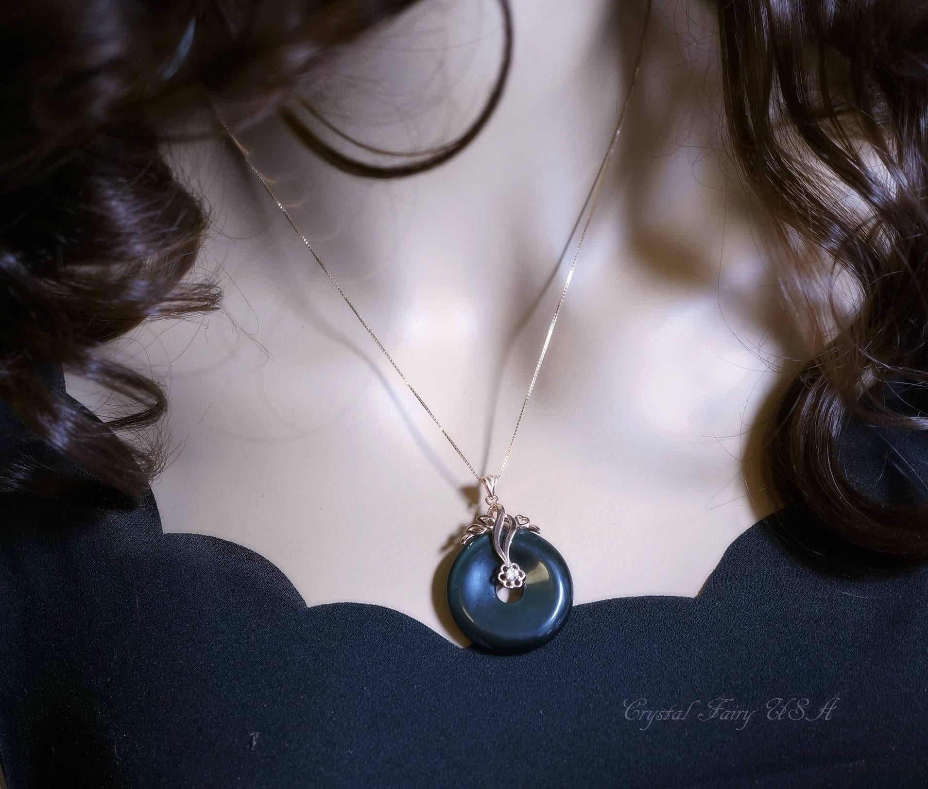 Rainbow Obsidian Donut Necklace: Rose Gold Sterling Silver, Root Chakra chunky stone jewelry #2290