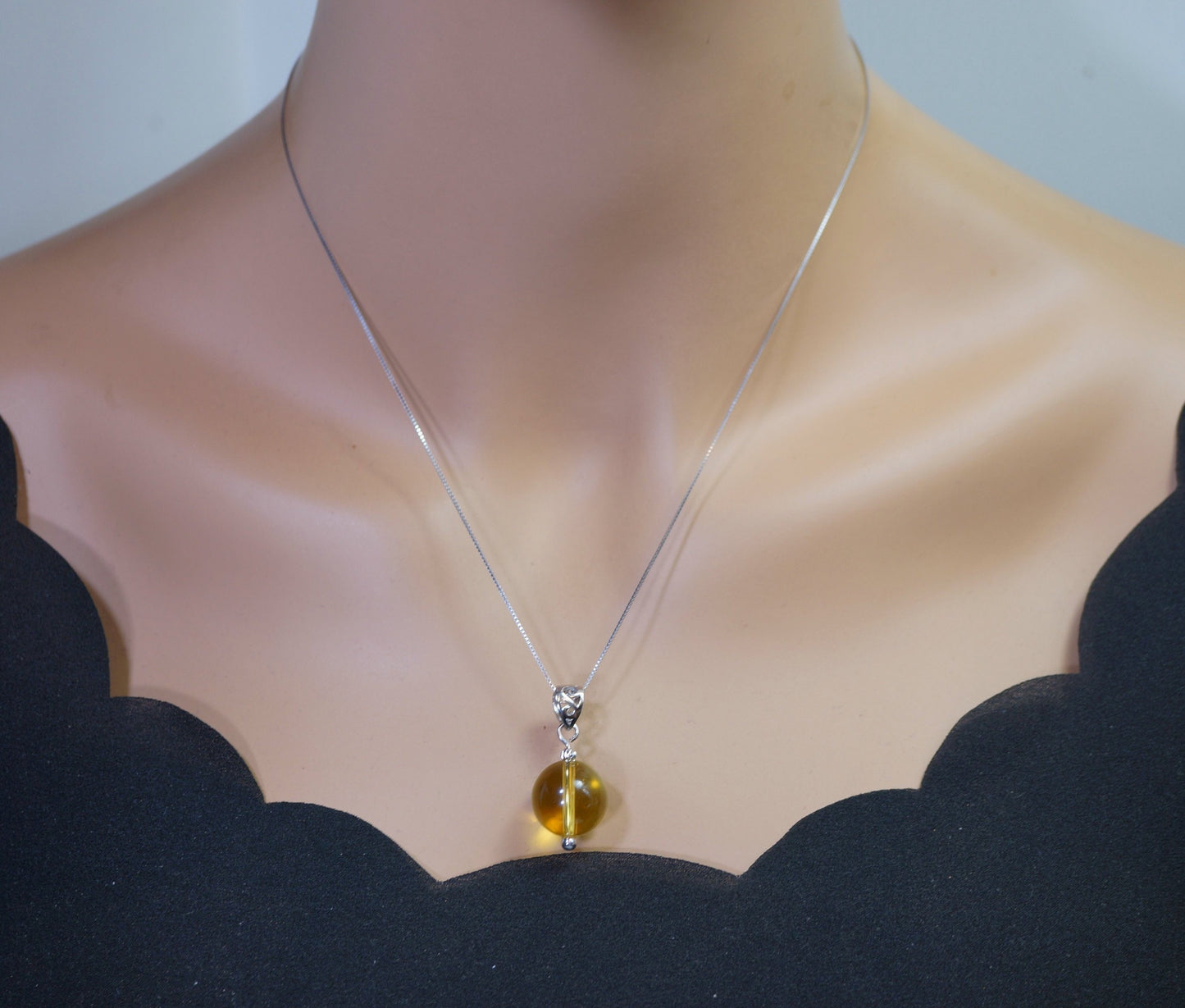Citrine Ball Pendant: Sterling Silver Natural Gemstone Necklace chunky stone jewelry #2501