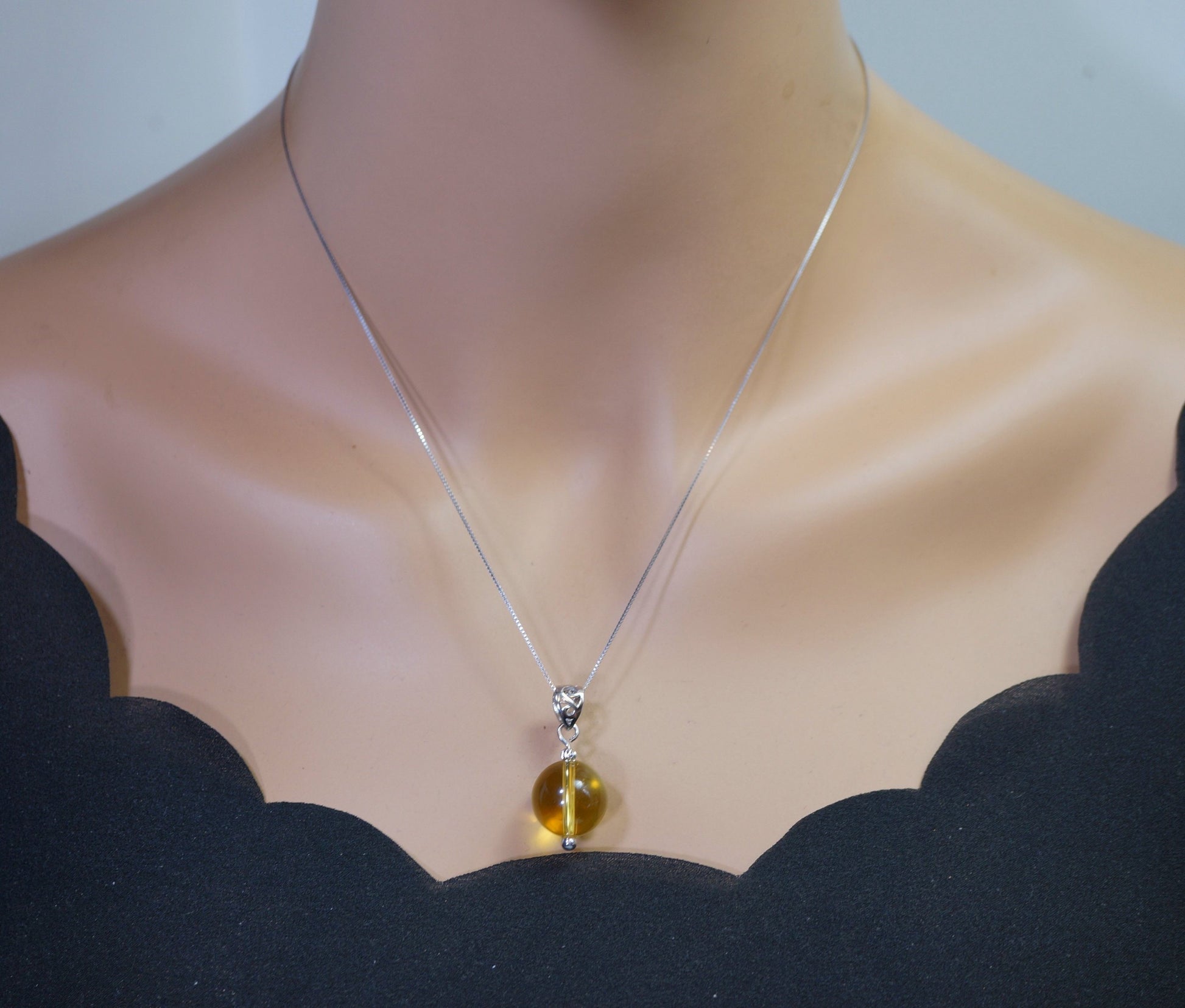 Citrine Ball Pendant: Sterling Silver Natural Gemstone Necklace chunky stone jewelry #2501