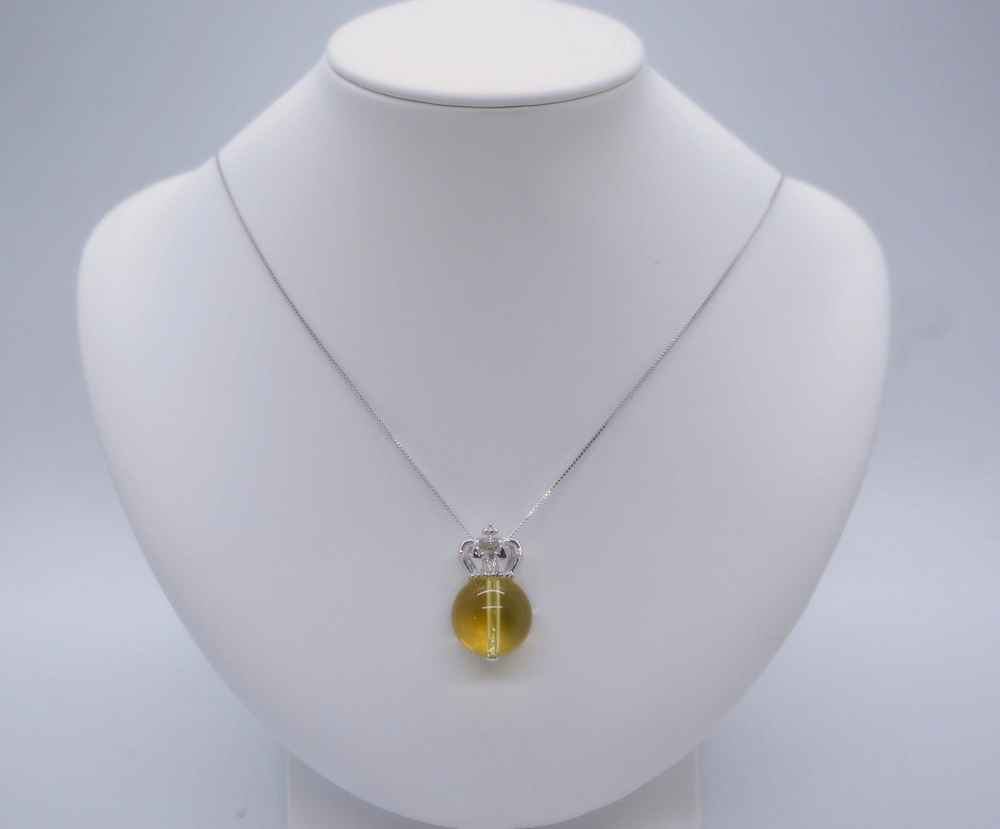 Citrine Necklace: Round Natural Gemstone, Sterling Silver Crown Pendant chunky stone jewelry #2462