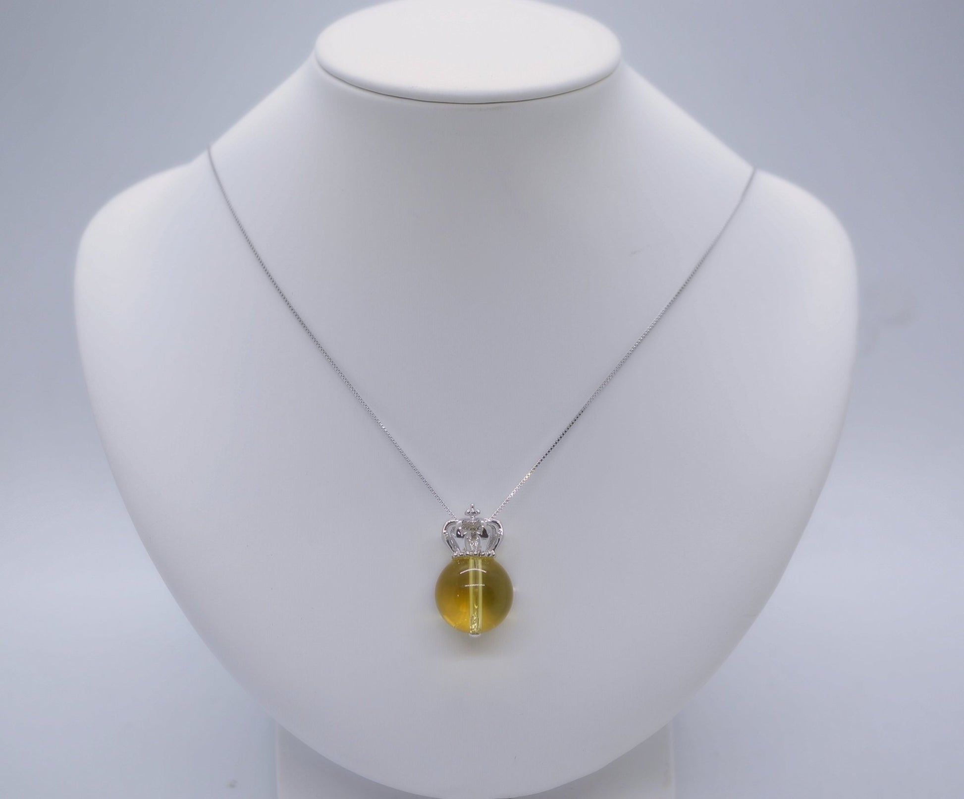 Citrine Necklace: Round Natural Gemstone, Sterling Silver Crown Pendant chunky stone jewelry #2462
