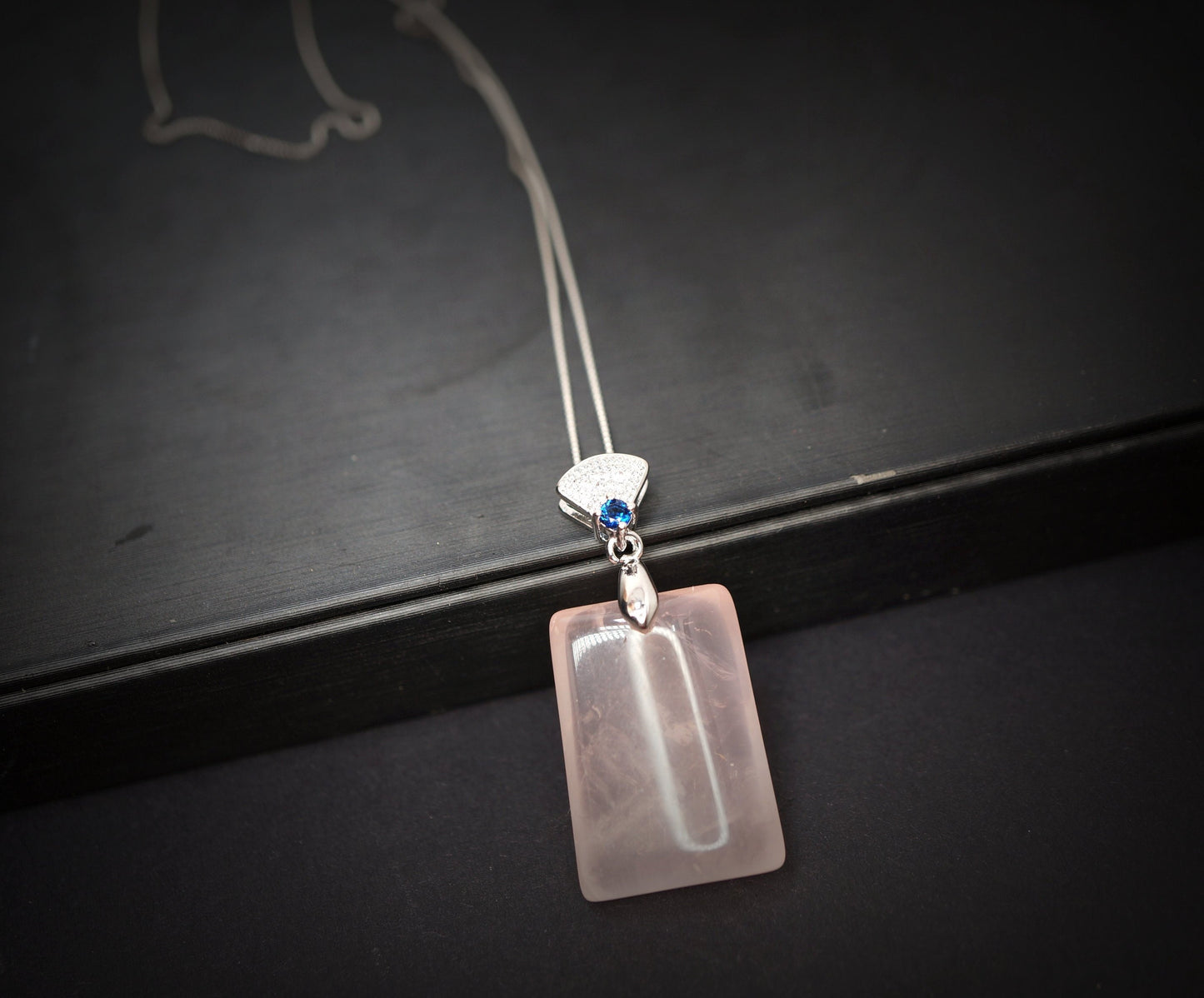 Natural Genuine Rose Quartz Necklace Sterling Silver Square Heart Chakra Healing chunky stone jewelry #2471