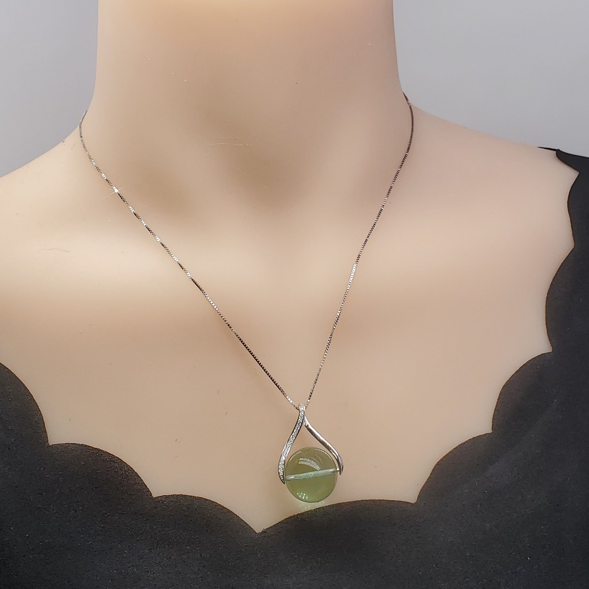 Green Fluorite Necklace: Sterling Silver, Simulated Diamond Pendant chunky stone jewelry #2452