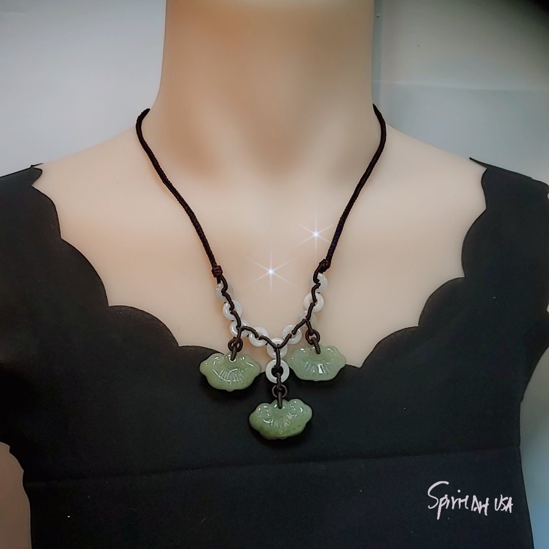 Natural Genuine Green Jade Necklace Adjustable Size Rare Jadeite Jewelry Lucky Cloud 2246