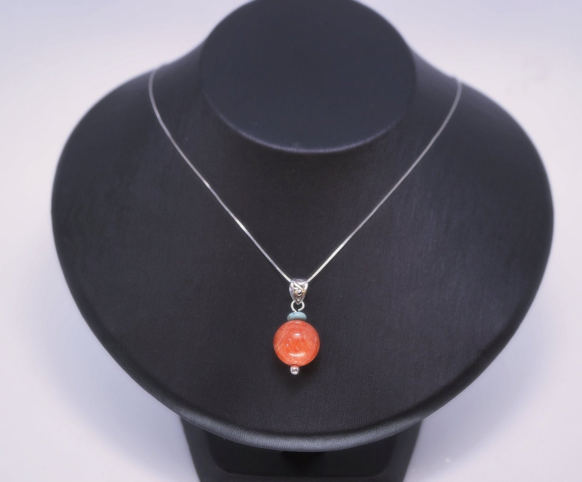 Red Coral Pendant Necklace: Sterling Silver Bail, 14mm Gemstone chunky stone jewelry #2387