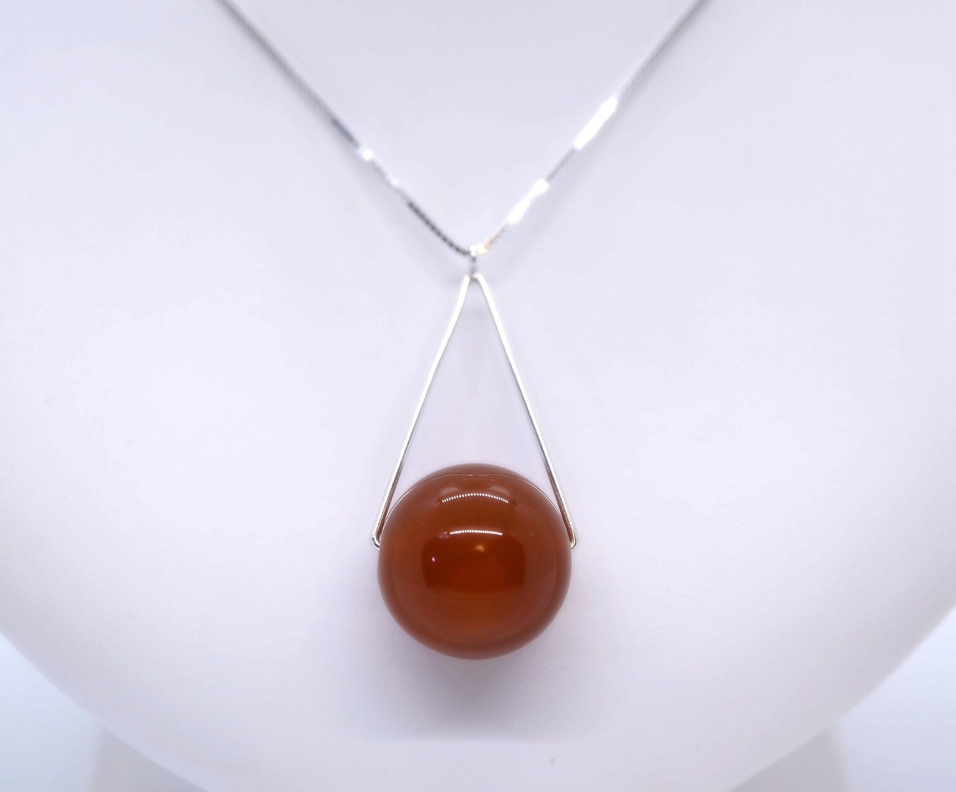 Large Red Carnelian Necklace Full Sterling Silver Geometric Triangle Pendant Red Onyx Jewelry chunky stone jewelry #2352