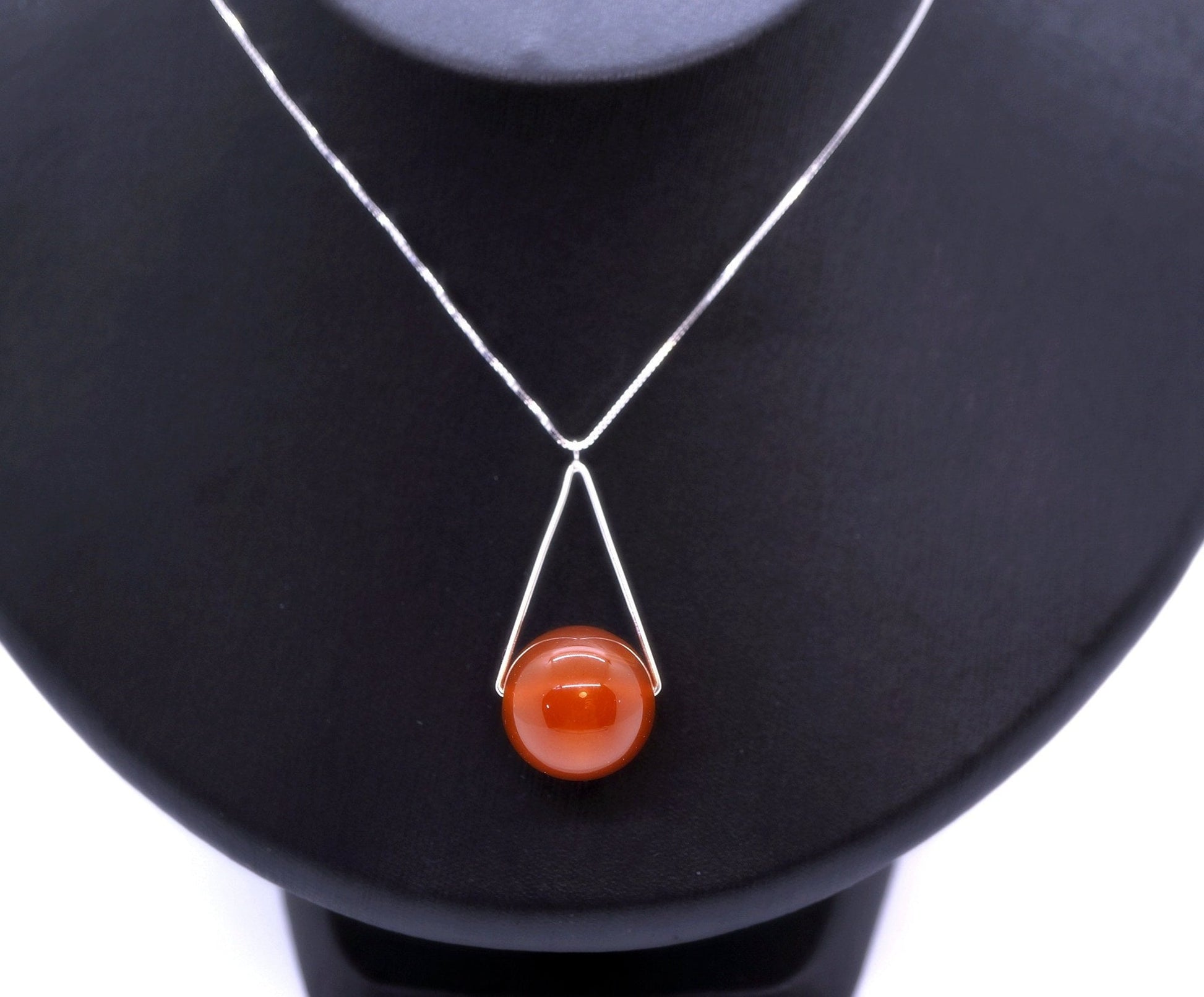 Large Red Carnelian Necklace Full Sterling Silver Geometric Triangle Pendant Red Onyx Jewelry chunky stone jewelry #2352
