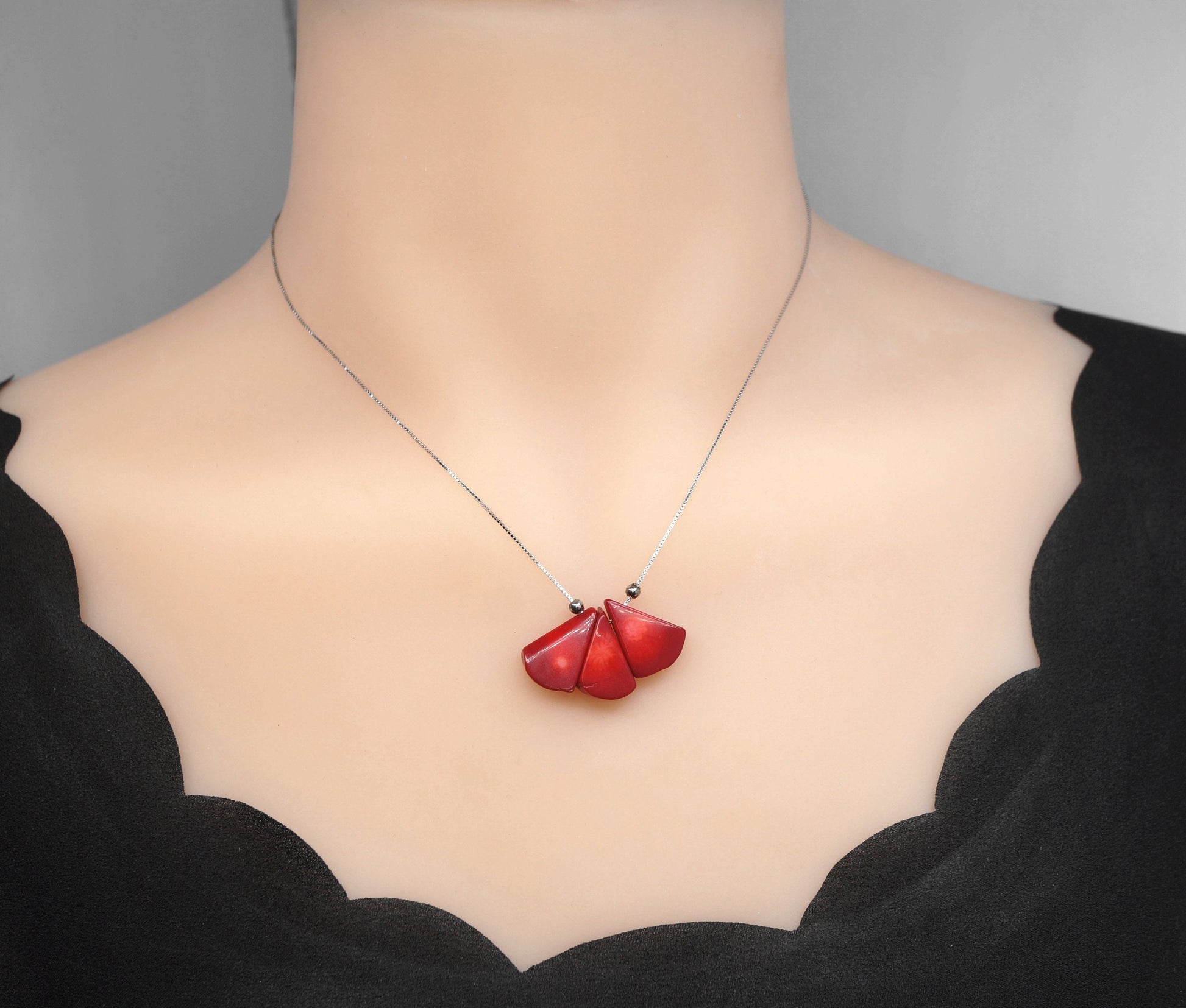 Red Coral Choker Sterling Silver Coral Necklace #2#2#26 chunky stone jewelry #2473