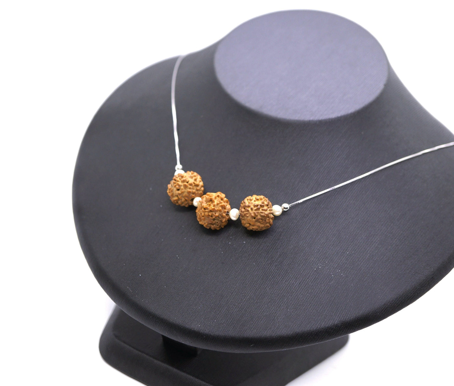 Rudraksha Bodhi Seed Necklace: Mukhi Pendant, 9#25 Silver & Pearl Choker chunky stone jewelry #2489