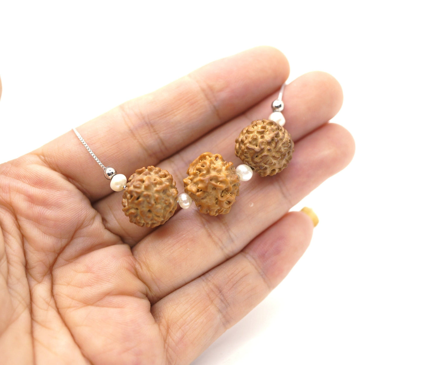 Rudraksha Bodhi Seed Necklace: Mukhi Pendant, 9#25 Silver & Pearl Choker chunky stone jewelry #2489